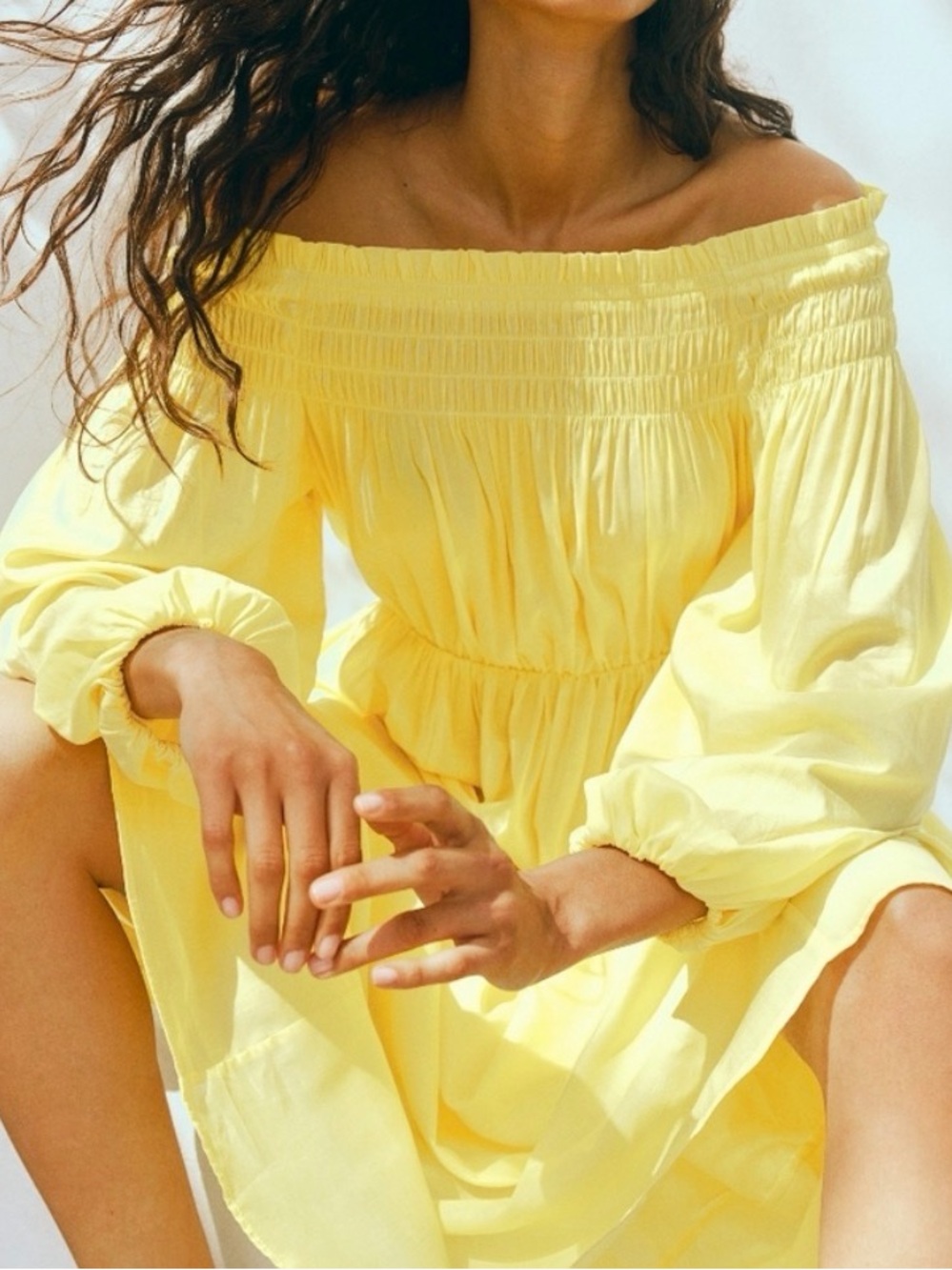 H&M yellow smock-topped off-the-shoulder Maxi dress XXL Beachy Resortwear